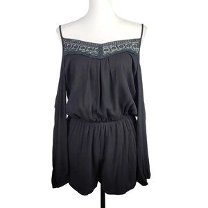 Lovestitch Cold Shoulder Romper Black Elastic Waist Medium Crochet Neckline